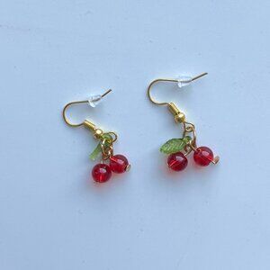 Cherry Earrings GOLD STAINLESS STEEL Cute Kawaii Fruit Jewelry